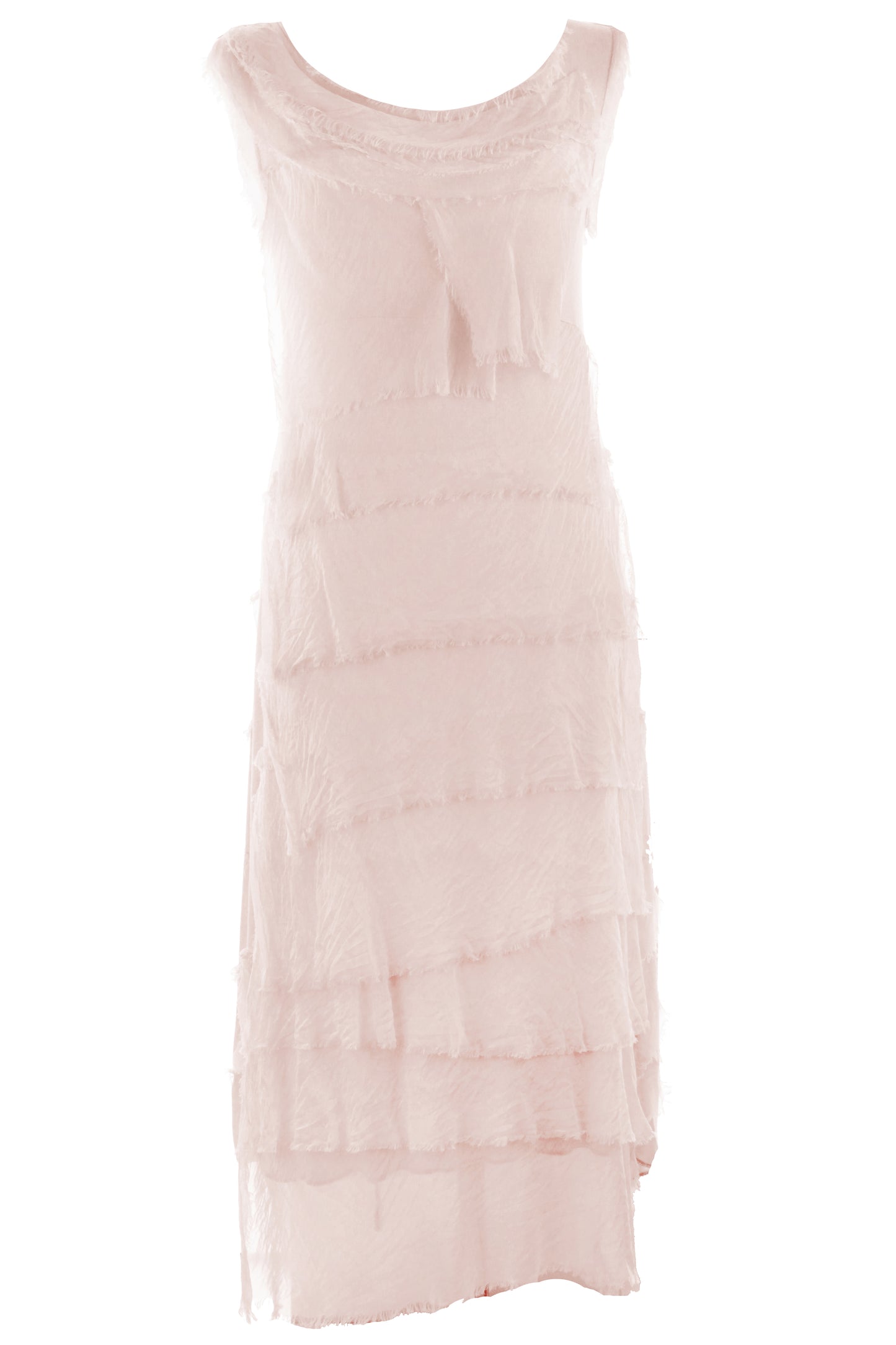 Sleeveless Frayed Detail Silk Midi