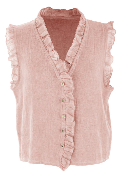 Sleeveless Frill Trim Teabag Top