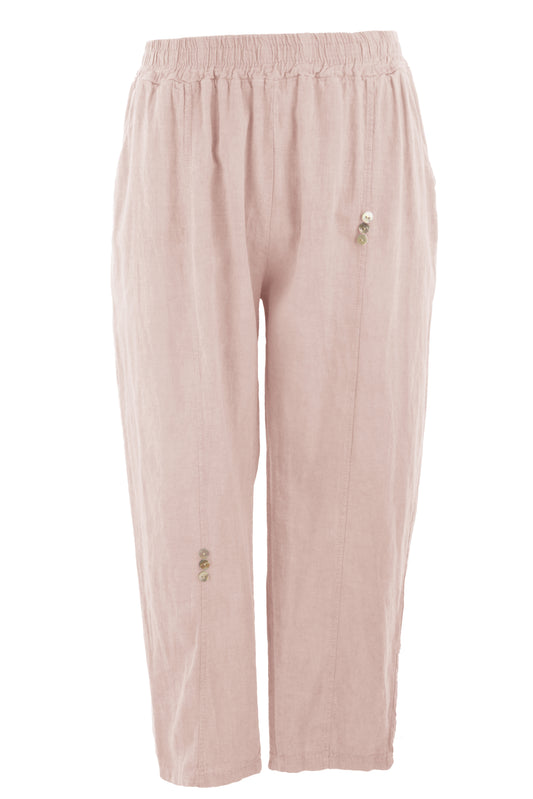 Button Detail Cropped Linen Trouser