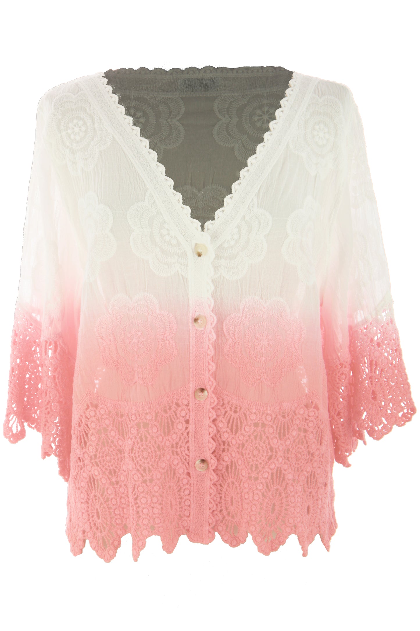 Dip Dye Crochet Trim Cotton Shirt