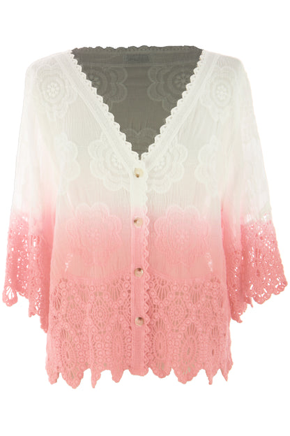 Dip Dye Crochet Trim Cotton Shirt