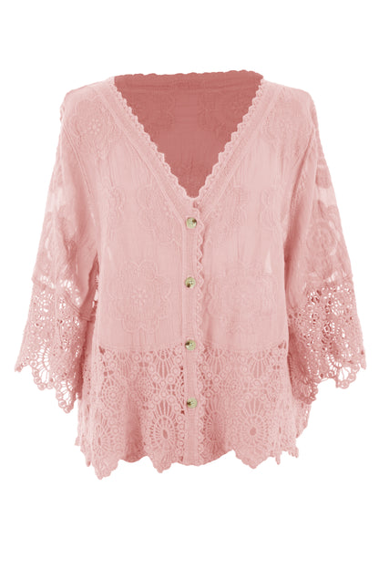 Crochet Trim Cotton Shirt