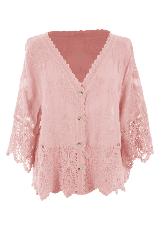 Crochet Trim Cotton Shirt