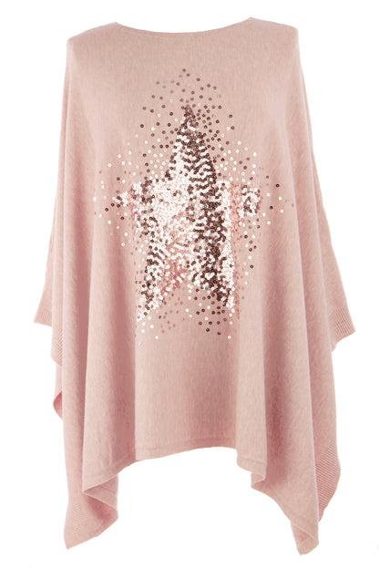 Sequin Star Knit Poncho
