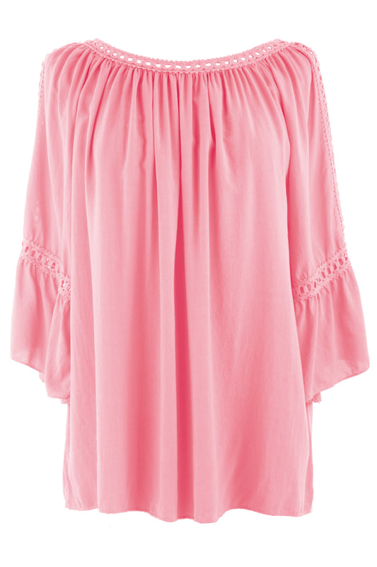 Crochet Trim Cut-out Shoulder Top