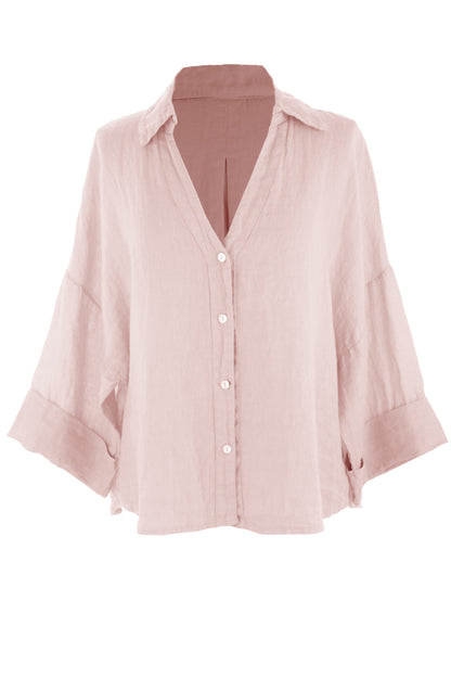 Collar V Neck Linen Shirt