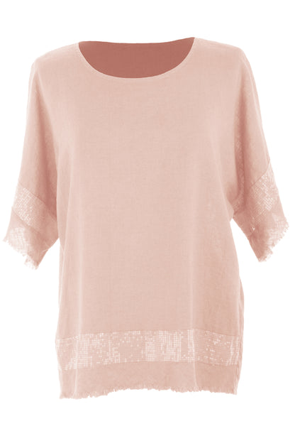 Sequin Trim Linen Top