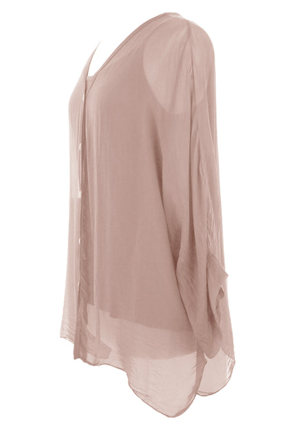 V Neck Silk Shirt with Vest