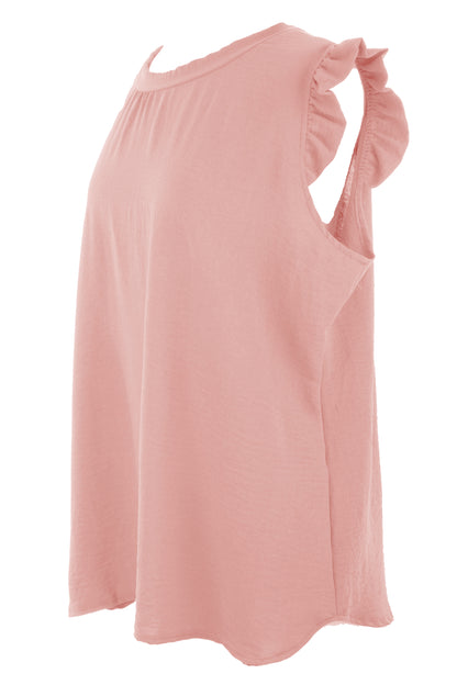 Sleeveless Frill Trim Necklace Top