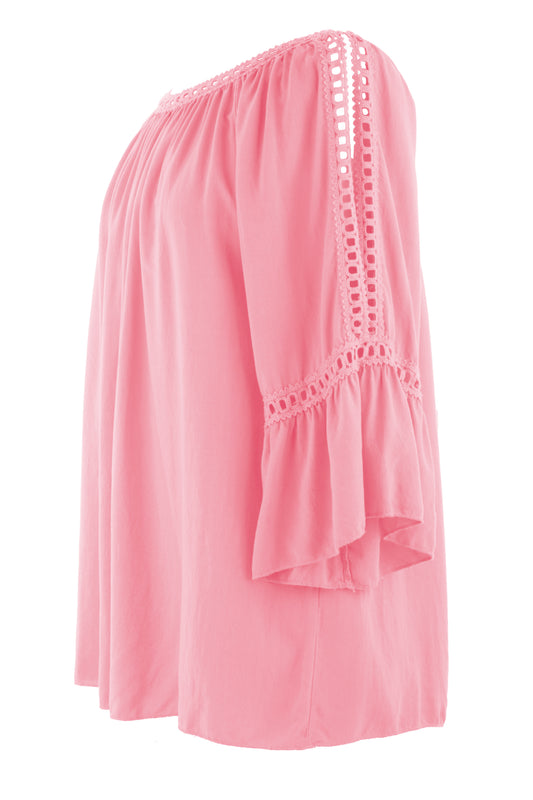 Crochet Trim Cut-out Shoulder Top