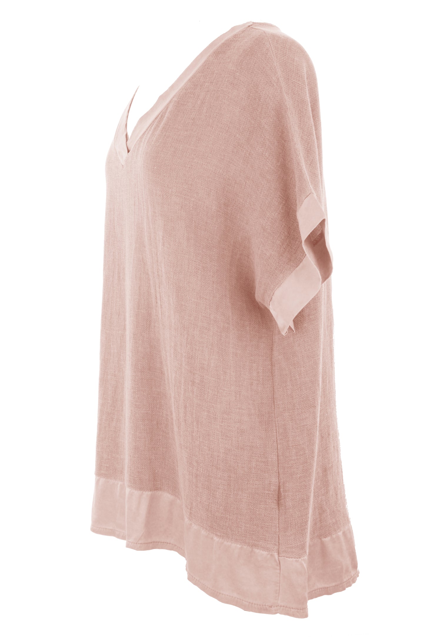 Satin Trim V Neck Teabag Linen Blouse