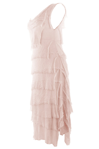 Sleeveless Frayed Detail Silk Midi