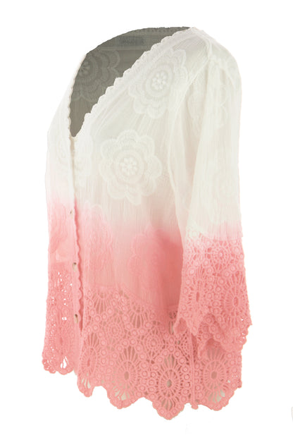 Dip Dye Crochet Trim Cotton Shirt