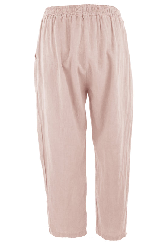 Button Detail Cropped Linen Trouser