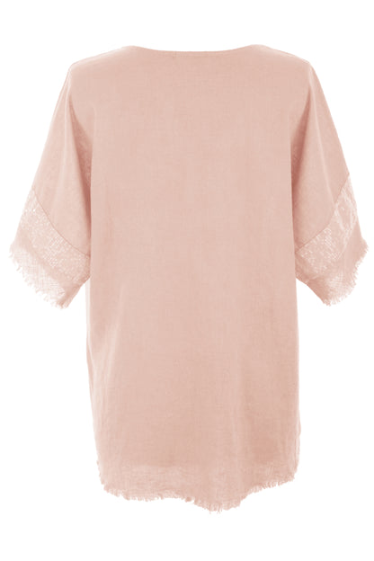 Sequin Trim Linen Top