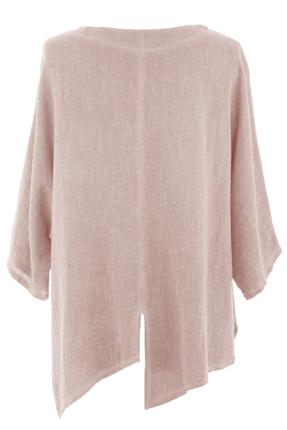 V Cutout Hem Linen Teabag Top