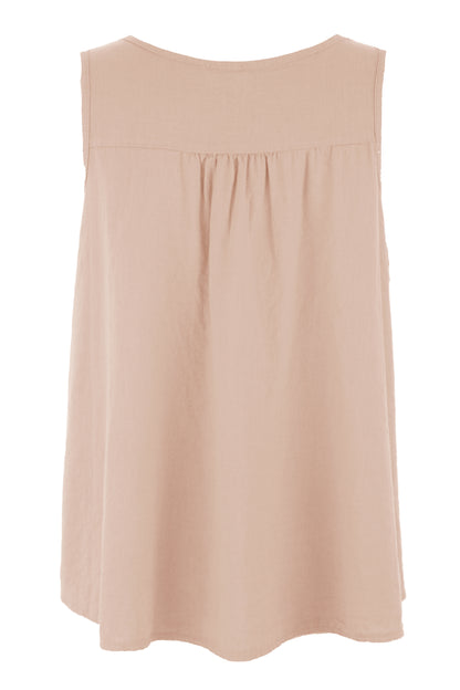 Sleeveless V Neck Button Detail Linen Top