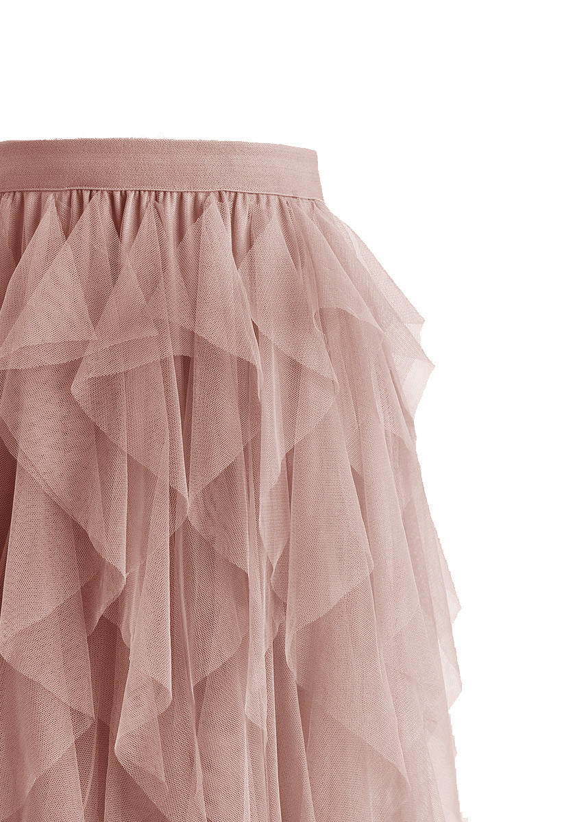 Ruffle Tulle Midi Skirt