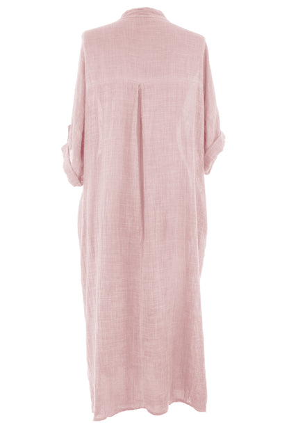 V Neck 2 Pocket Cotton Midi