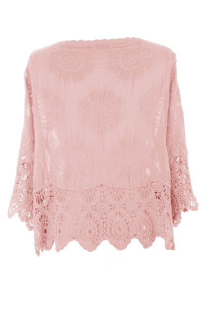 Crochet Trim Cotton Shirt