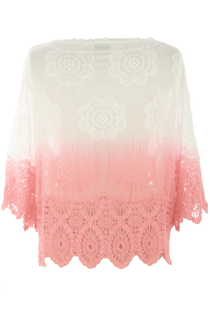 Dip Dye Crochet Trim Cotton Shirt