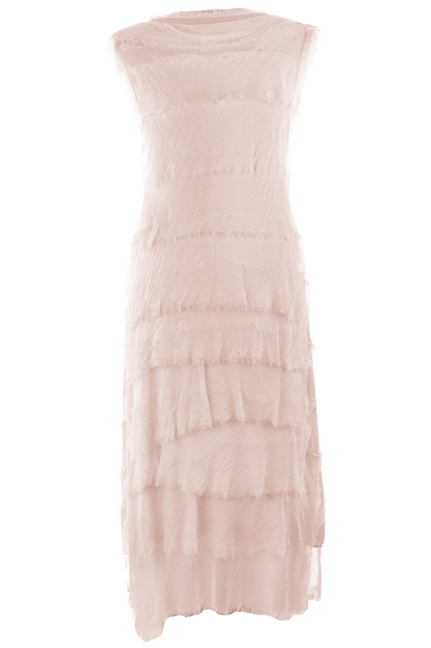 Sleeveless Frayed Detail Silk Midi