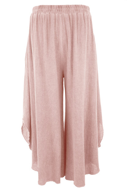Side Slit Wide Leg Teabag Linen Trouser