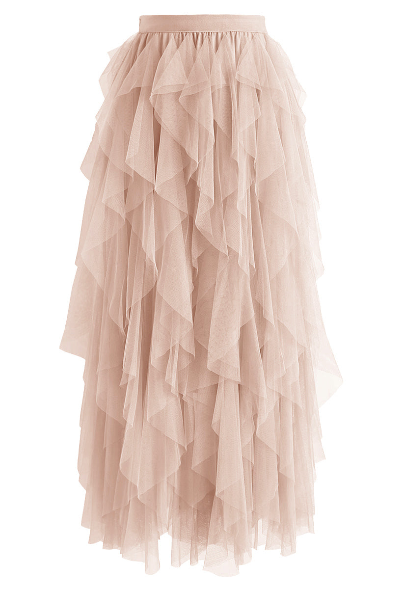 Ruffle Tulle Midi Skirt