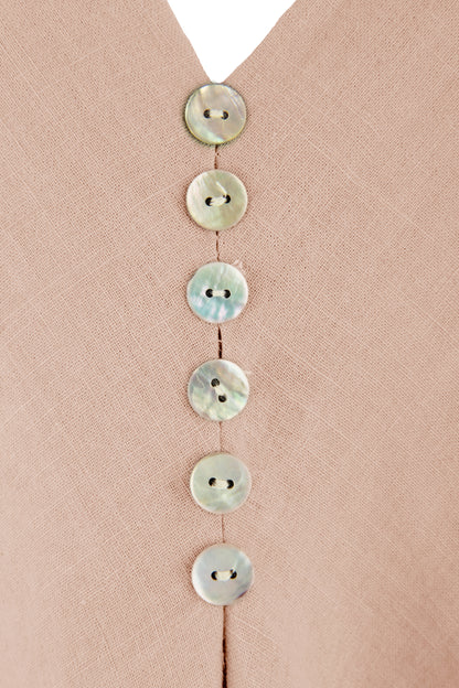 Sleeveless V Neck Button Detail Linen Top