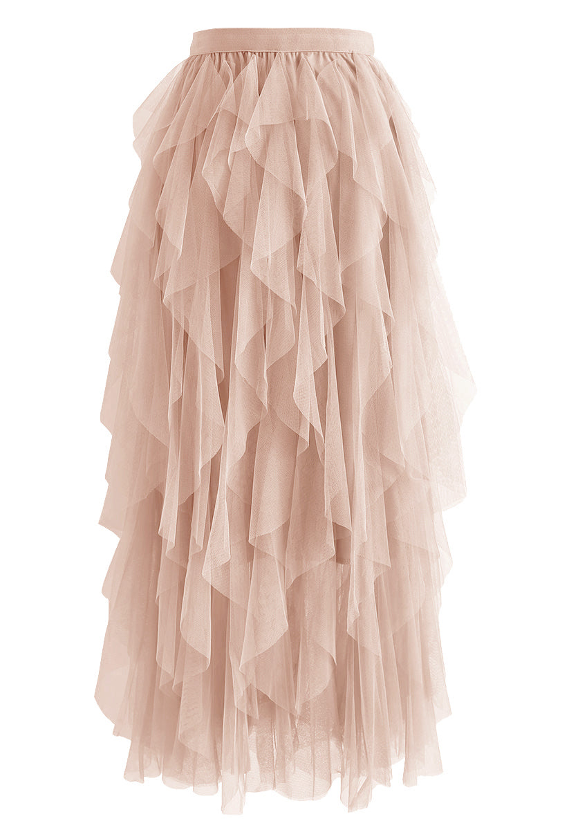 Ruffle Tulle Midi Skirt