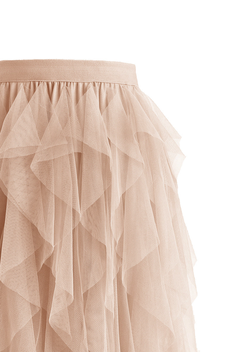Ruffle Tulle Midi Skirt