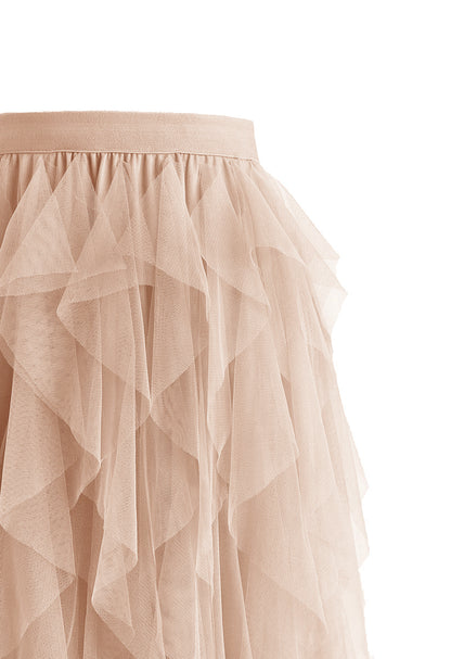 Ruffle Tulle Midi Skirt