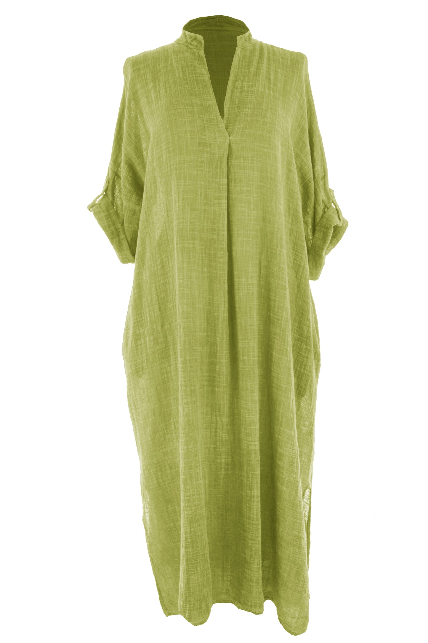 V Neck 2 Pocket Cotton Midi