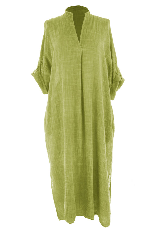 V Neck 2 Pocket Cotton Midi