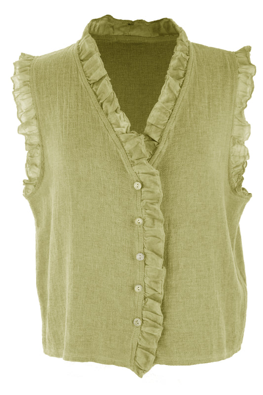 Sleeveless Frill Trim Hopsack Top