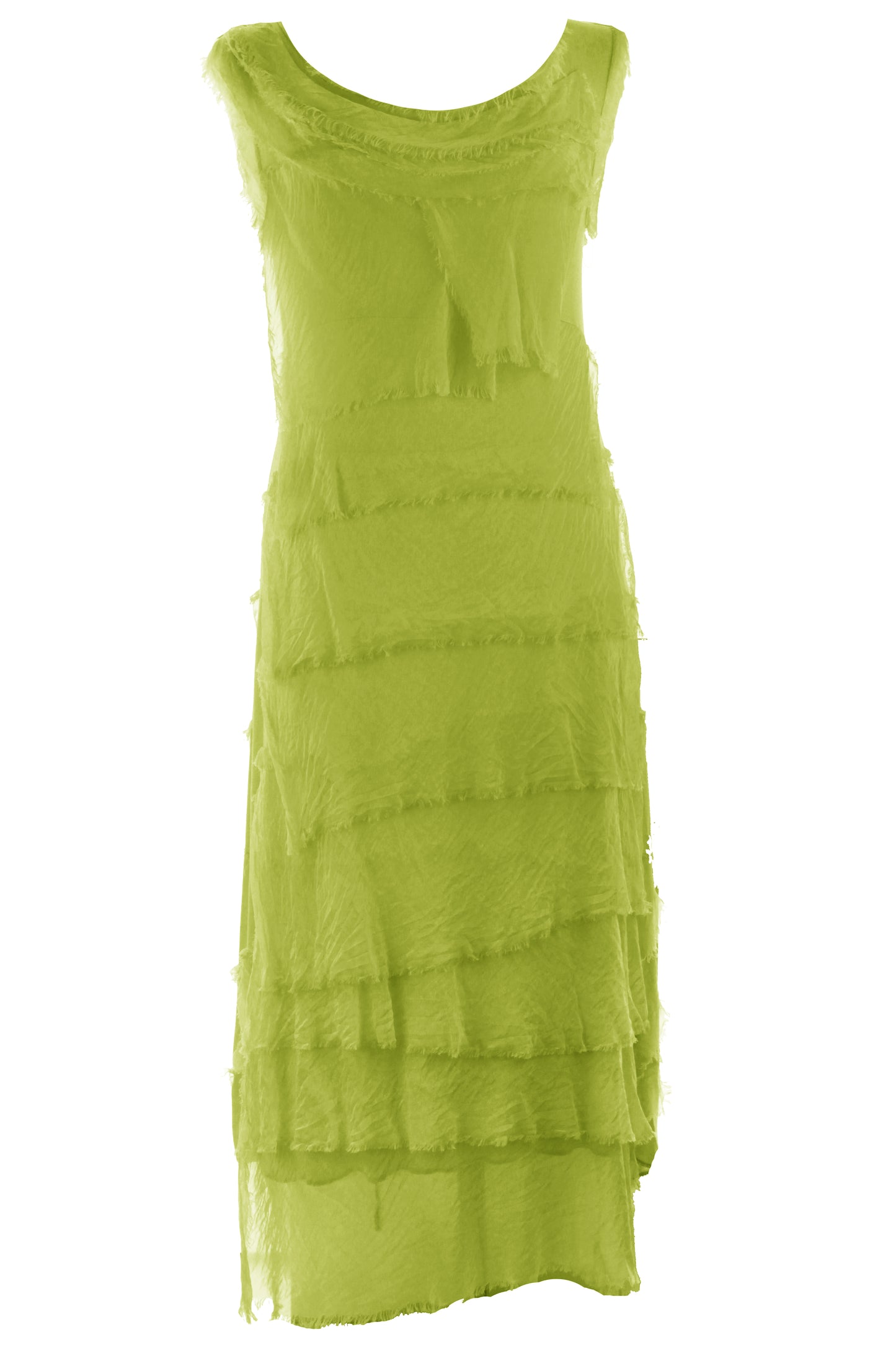 Sleeveless Frayed Detail Silk Midi