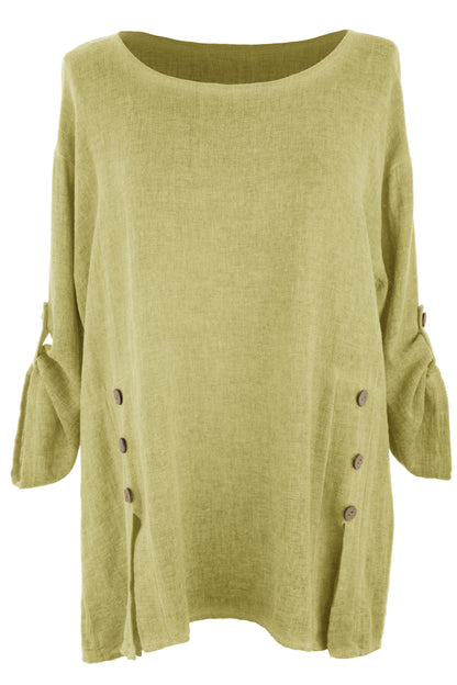 Cutout Button Detail Hopsack Top