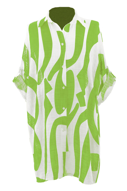 Abstract Print Longline Linen Shirt