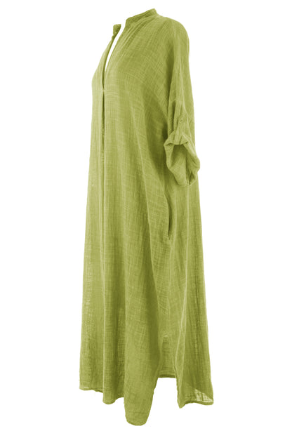 V Neck 2 Pocket Cotton Midi