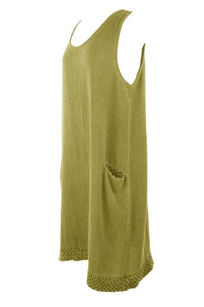 Sleeveless 2 Pocket Teabag Linen Dress