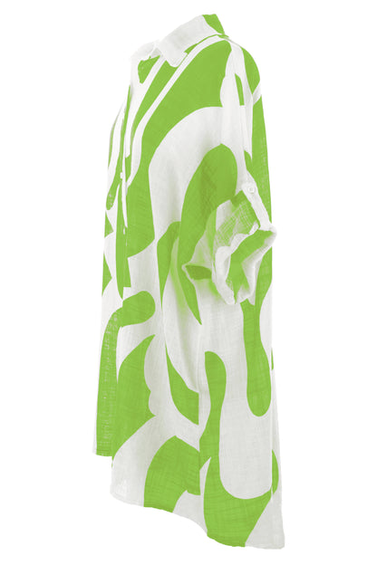 Abstract Print Longline Linen Shirt