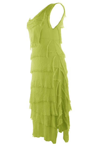 Sleeveless Frayed Detail Silk Midi