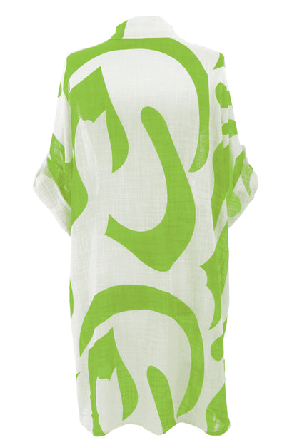 Abstract Print Longline Linen Shirt