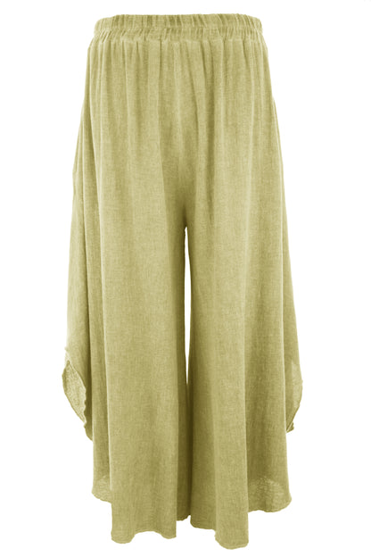 Side Slit Wide Leg Teabag Linen Trouser