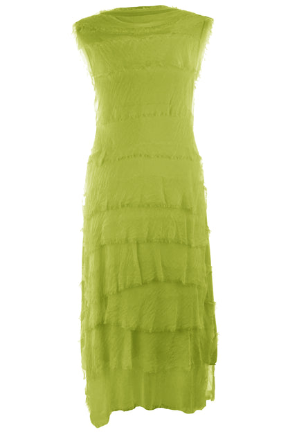 Sleeveless Frayed Detail Silk Midi