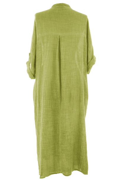 V Neck 2 Pocket Cotton Midi