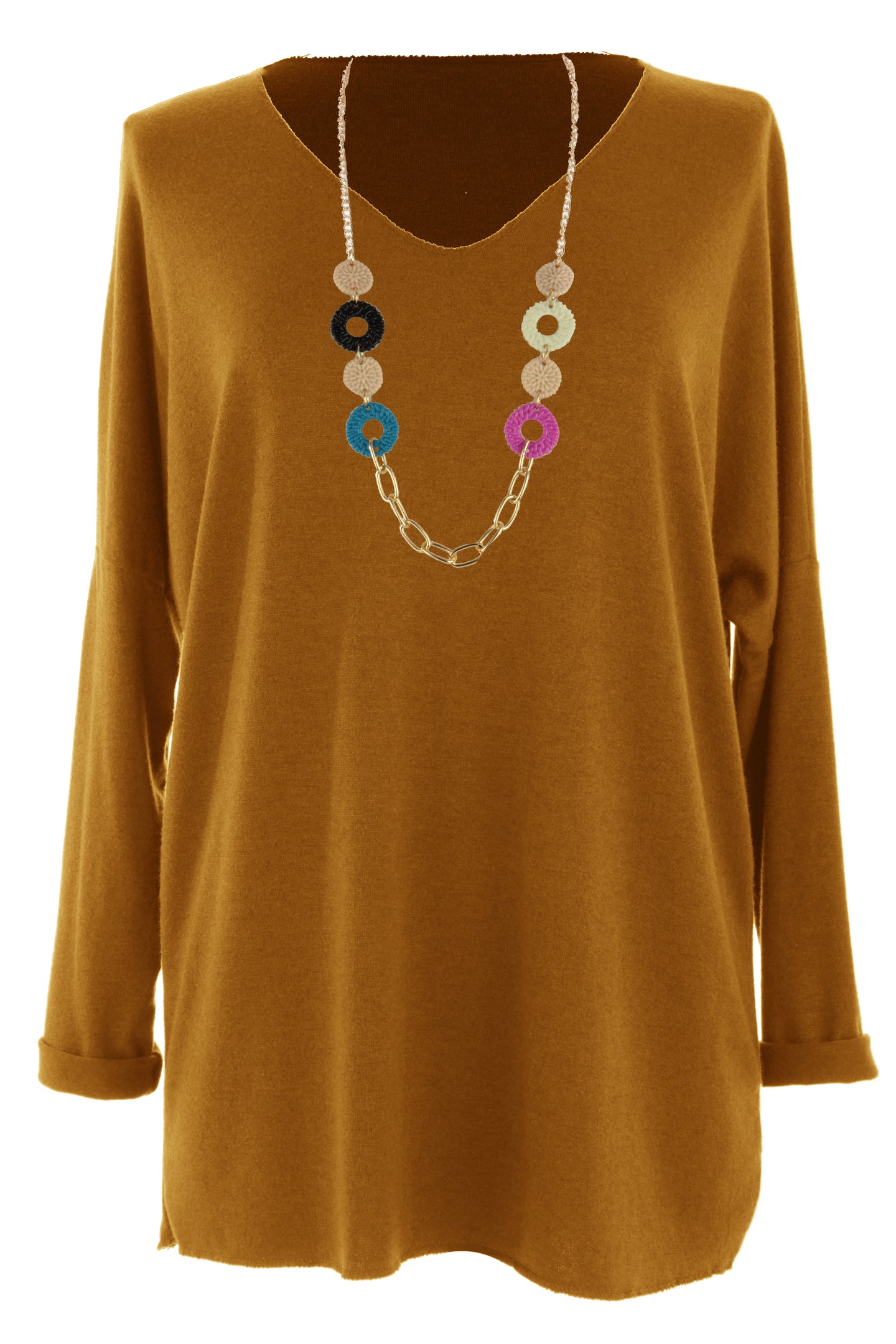 V Neck Soft Knit Necklace Jumper