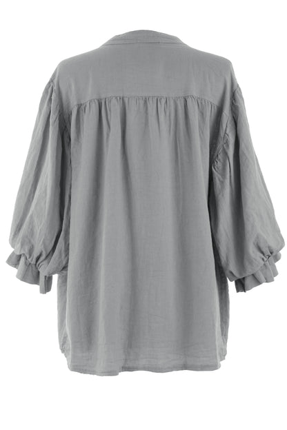 3/4 Balloon Sleeve Linen Shirt