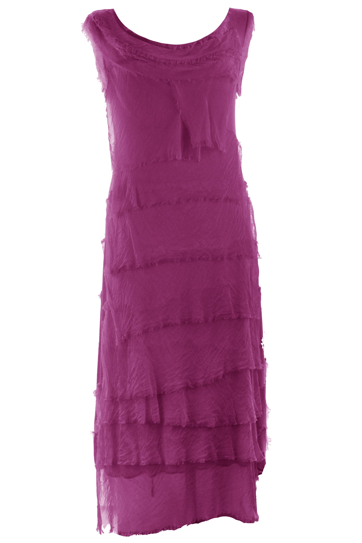 Sleeveless Frayed Detail Silk Midi