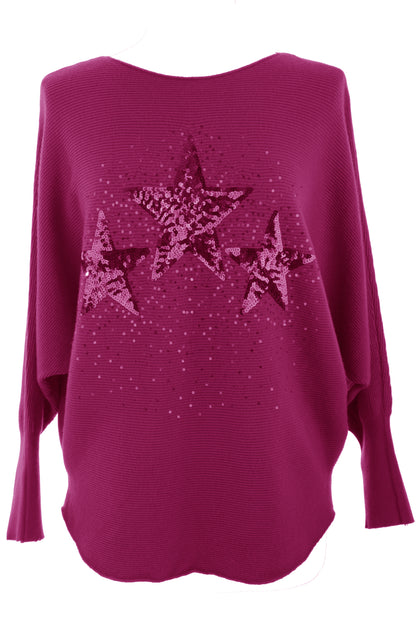 3 Sequin Star Ribbed Jumper
